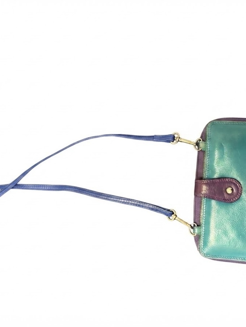 Colorblock Teal and Purple Crossbody Bag with Blue Strap